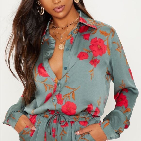 Pretty Little Thing Floral Button-Up Pajama Set - Picture 4 of 10